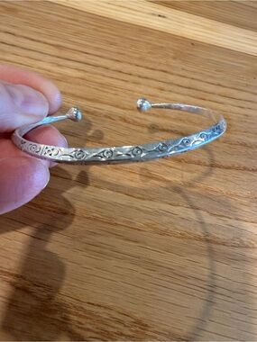Sterling Silver Open Cuff Bracelet with Etched Pattern